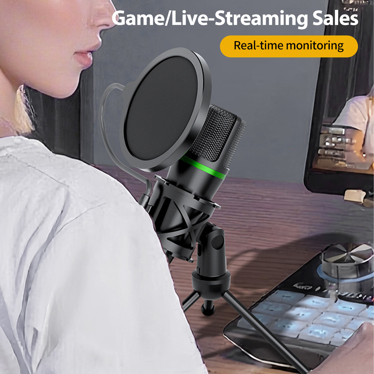 Tech Gaming Accessories - Condenser Microphone USB Wired For PC