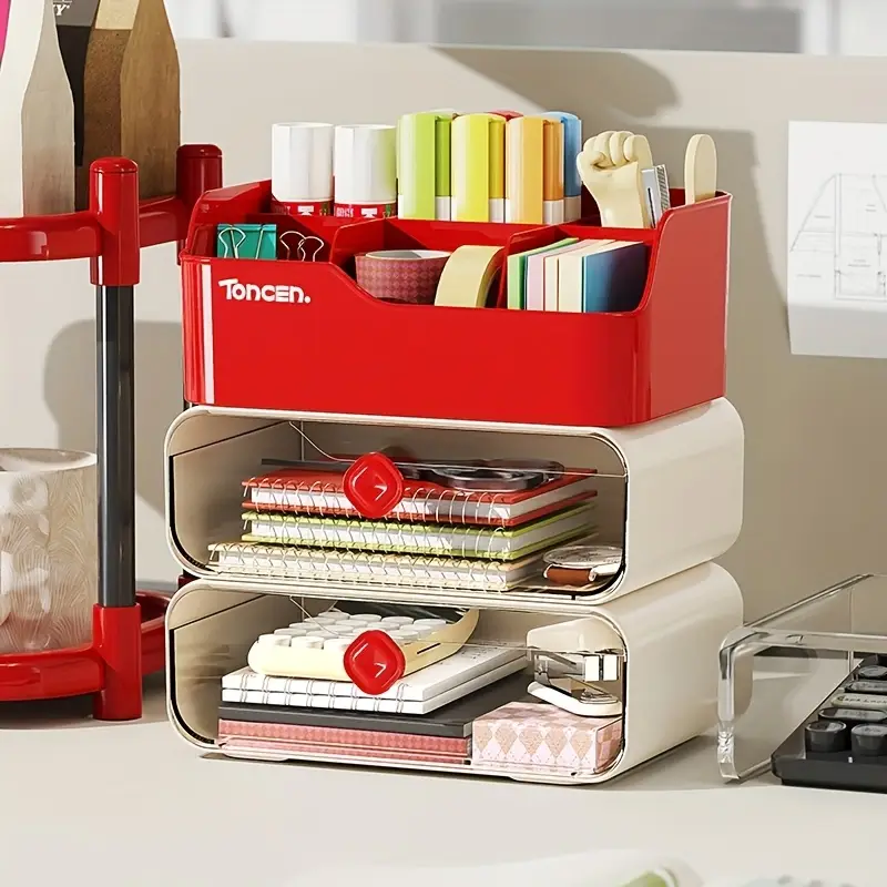 Tech Accessories For Office Desk - 3 Layers Desk Organizer With Drawers