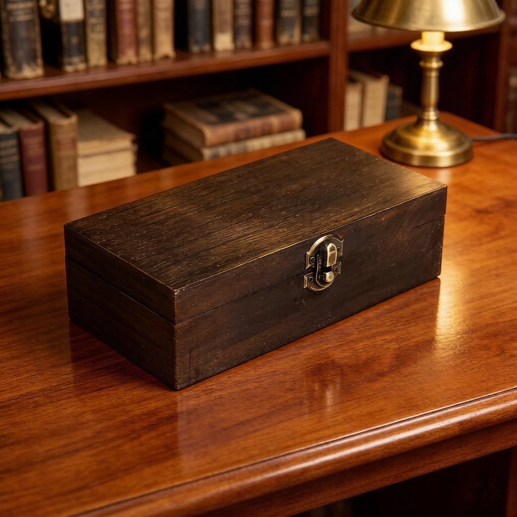 Vintage Dark Wood Storage Box  - High Tech Office Accessories avaliação e preço