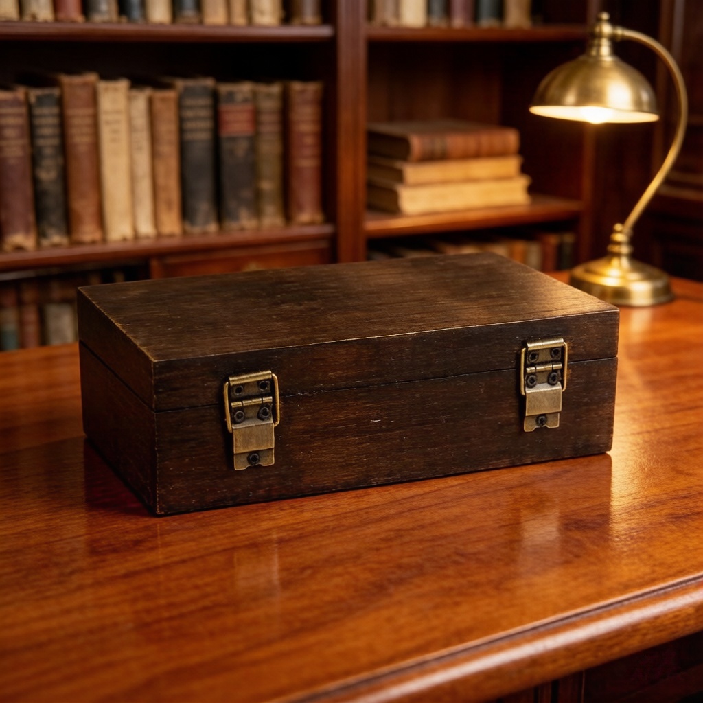 Vintage Dark Wood Storage Box  - High Tech Office Accessories avaliação e preço