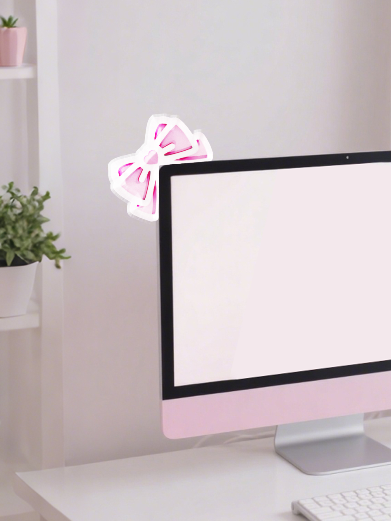Kawaii Bow Monitor Decor Pink  - Tech Gaming Accessories avaliação e preço