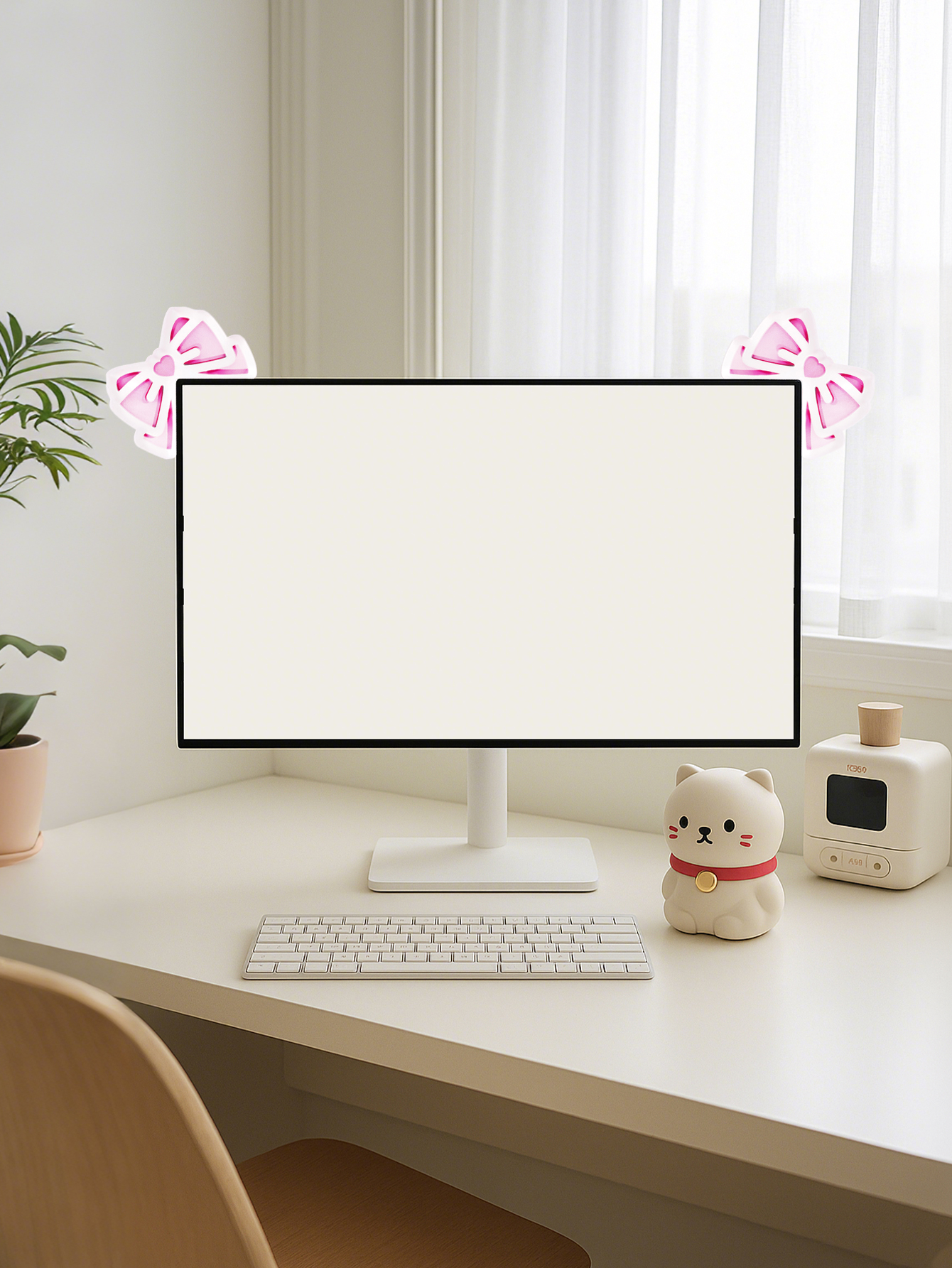 Kawaii Bow Monitor Decor Pink  - Tech Gaming Accessories avaliação e preço